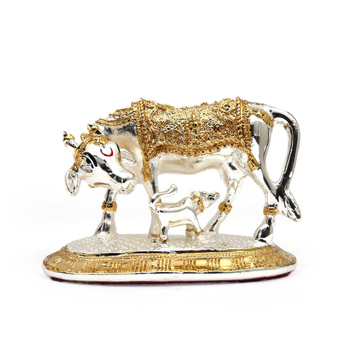 Silver-Golden plated Divine Kamdhenu Cow and Calf